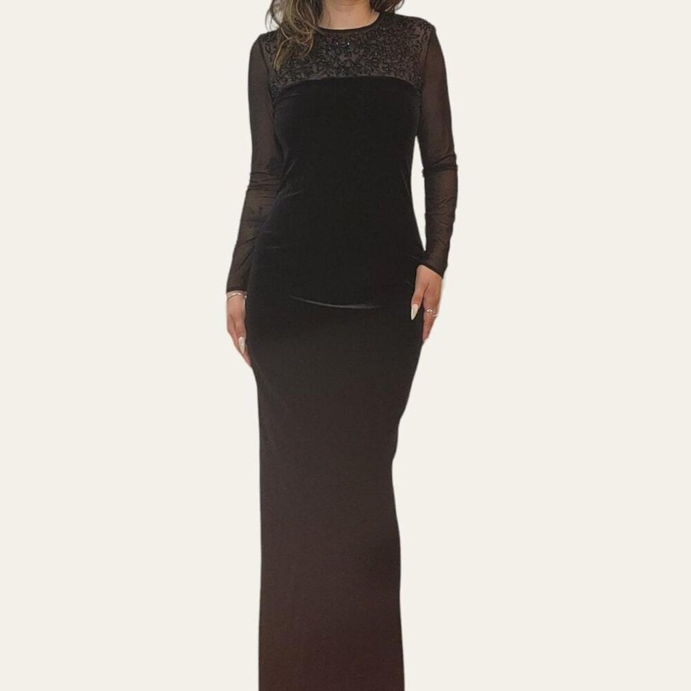 Vintage 90s Velvet and Mesh Black Dress 🖤